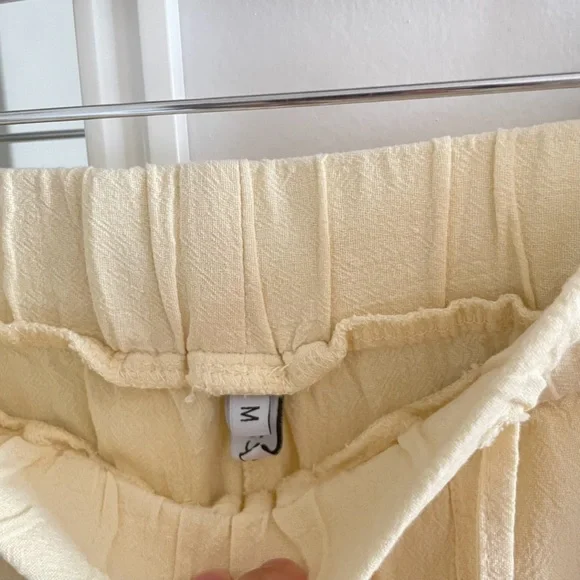 MISSLOOK Butter Yellow Cotton-Linen Wide Leg Pants - Picture 2 of 5